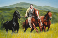 koně s jezdcem - akryl na plátně 60x40cm.JPG